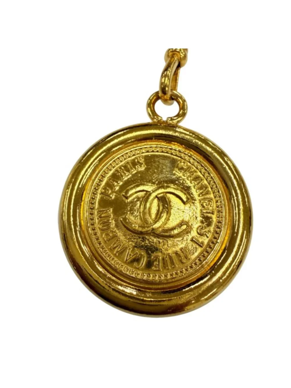 Chanel Vintage Metal Logo Plate CC Coin Chain Belt Gold